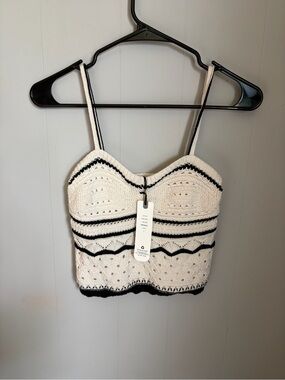 Olive & Oak Crochet Striped Cami Tank - Cream & Black